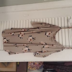 Taupe floral Georgette lace up cold shoulder top